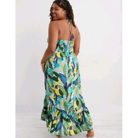 Aerie Paradise Palm Maxi Halter Dress Sz Med Tropical Boho Summer - Picture 3 of 12